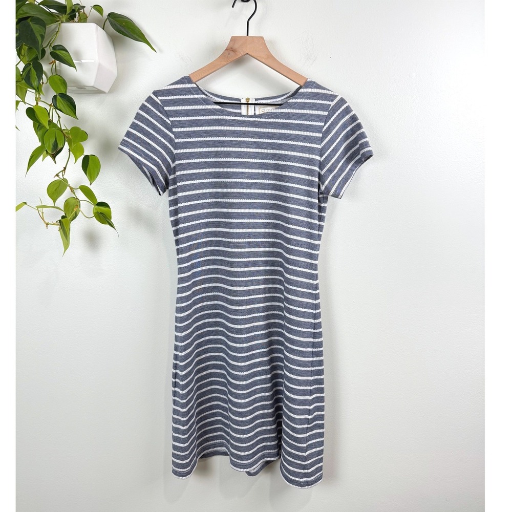 Sail to Sable Womens Blue White Striped Short Sleeve Zip T-Shirt Dress S Coastal